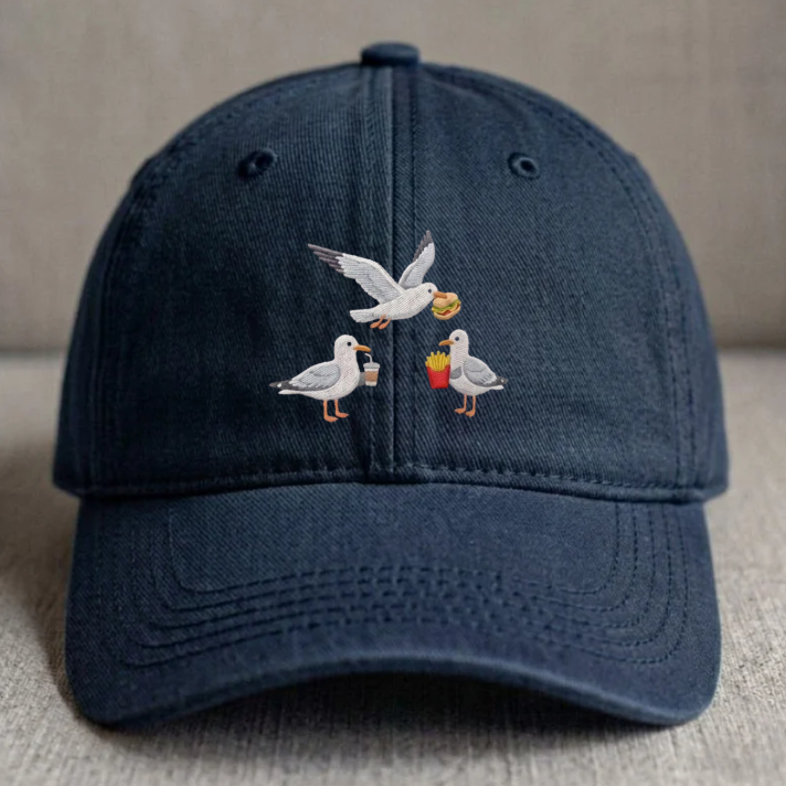 EMBROIDERED SEAGULL STEALING FOOD HAT TR-0002