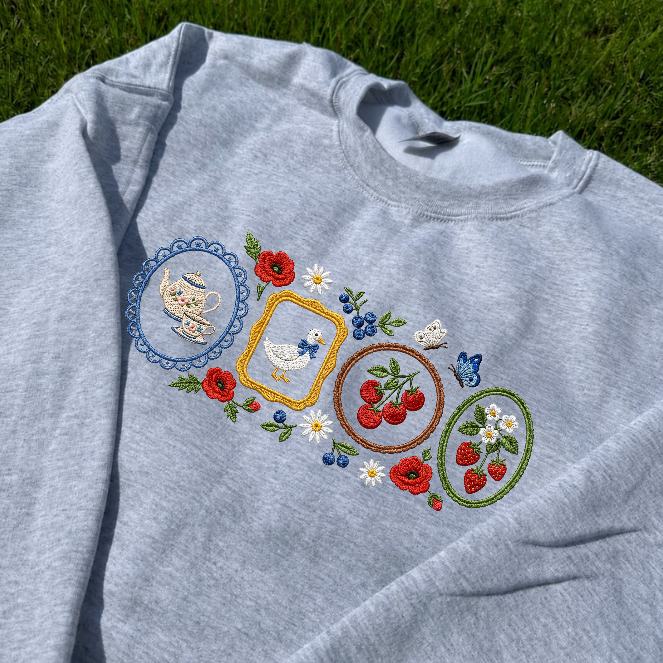 FLORAL GOOSE TEE, STRAWBERRY FARM EMBROIDERED TEE BN-00053