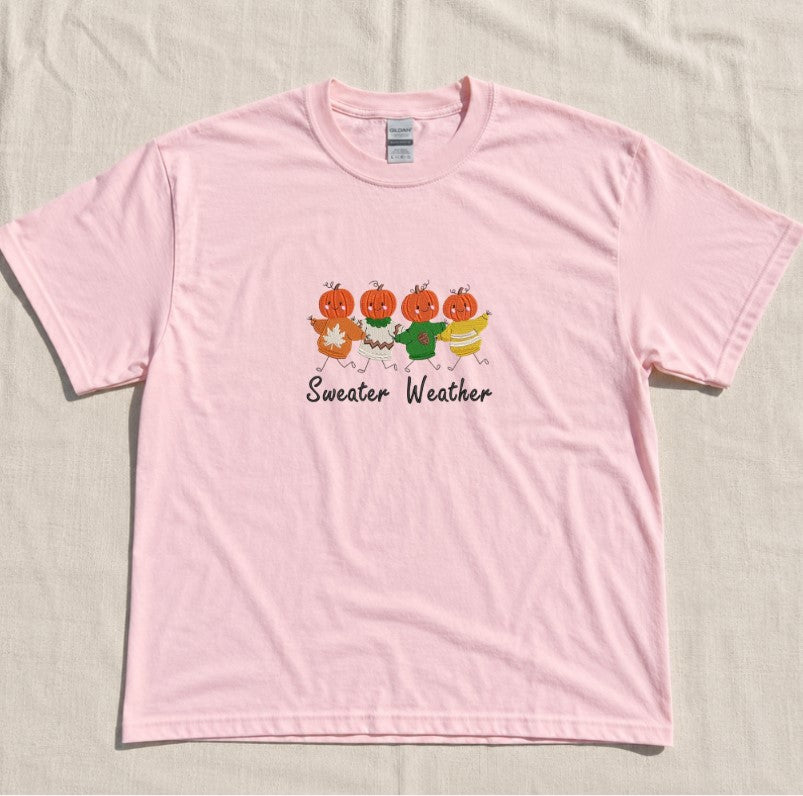 EMBROIDERED WEATHER FALL PUMPKIN MACHINE HALLOWEEN TEE XIU-0060