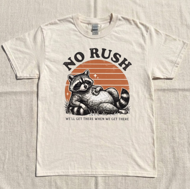 TRASH PANDA TEE, FUNNY RACCOON TEE, NO RUSH CAMPING HIKKING GIFT TEE BN-00282