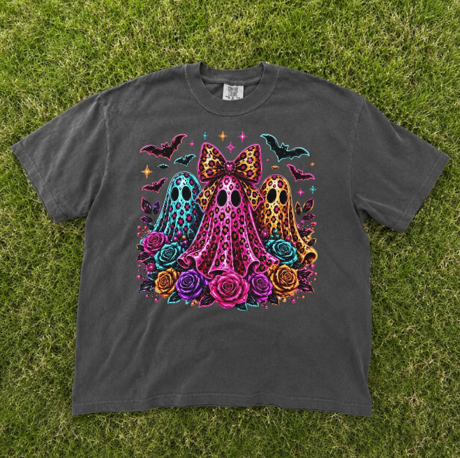 COQUETTE NEON GHOST TRIO, LEOPARD HALLOWEEN GHOST TEE BN-00114