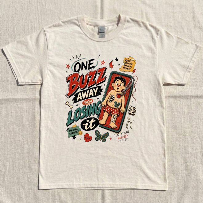 RETRO BOARD GAME TEE, ONE BUZZ AWAY FROM LOSING IT TEE BN-00097