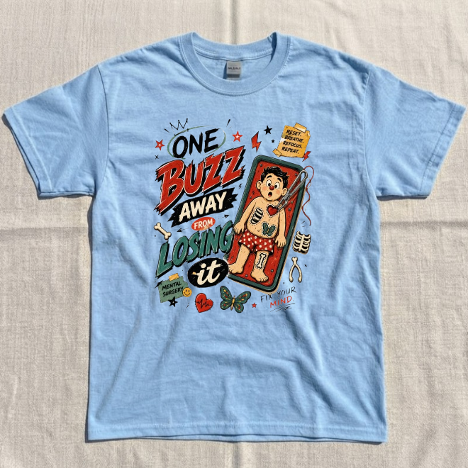RETRO BOARD GAME TEE, ONE BUZZ AWAY FROM LOSING IT TEE BN-00097