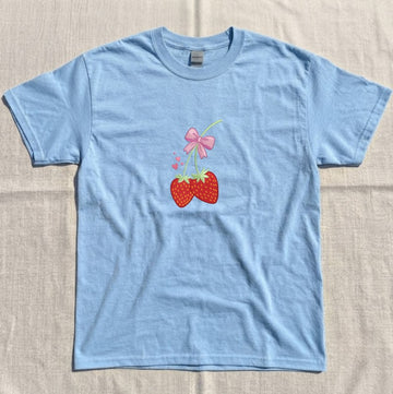EMBROIDERED STRAWBERRY WITH BOW TEE XIU-0063