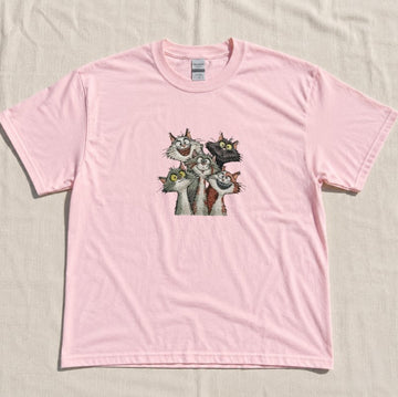 EMBROIDERED FUNNY CATS MACHINE TEE XIU-0064