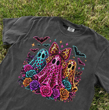 COQUETTE NEON GHOST TRIO, LEOPARD HALLOWEEN GHOST TEE BN-00114