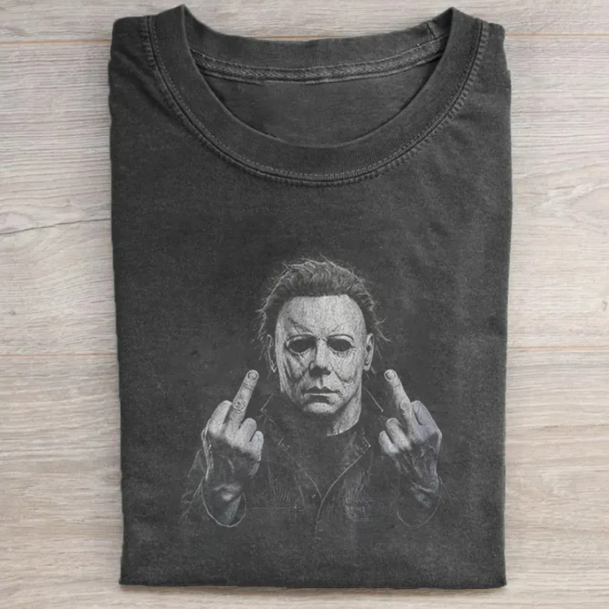 90S HORROR MOVIE T-SHIRT, MICHAEL MYERS MIDDLE FINGER SHIRT, FUNNY HALLOWEEN T-SHIRT TR-00289