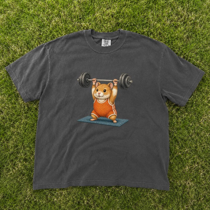 EMBROIDERED GYM HAMSTER MACHINE TEE XIU-0071