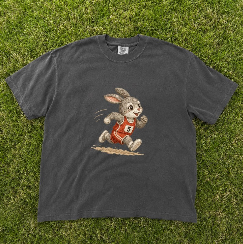 EMBROIDERED CUTE RUNNING BUNNY TEE XIU-0072