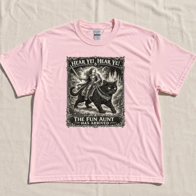 FUN AUNT KNIGHT RIDING BLACK CAT TEE, FUNNY AUNTIE CAT MEME BN-00227