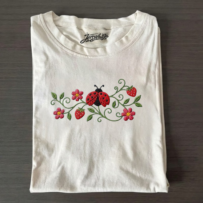 FLORAL LADDYBUG EMBROIDERED TEE BN-00025