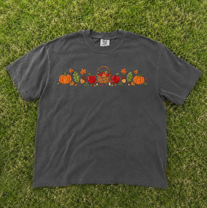 FALL HARVEST PUMKIN, AUTUM COZY SEASON EMBROIDERED TEE BN-00054
