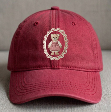 EMBROIDERED TEDDY BEAR LACE FRAME HAT TR-0014
