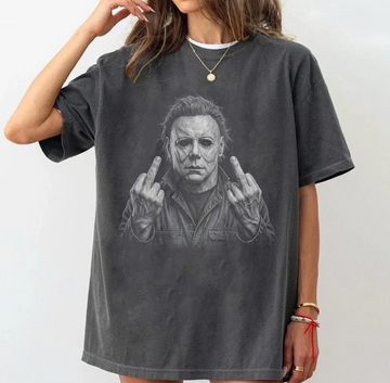 90S HORROR MOVIE T-SHIRT, MICHAEL MYERS MIDDLE FINGER SHIRT, FUNNY HALLOWEEN T-SHIRT TR-00289