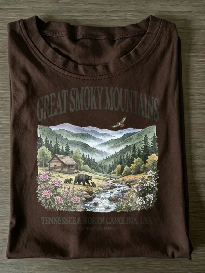 GREAT SMOKY MOUNTAINS NATIONAL PARK RETRO 90S PATTERN T-SHIRT LL - 0200