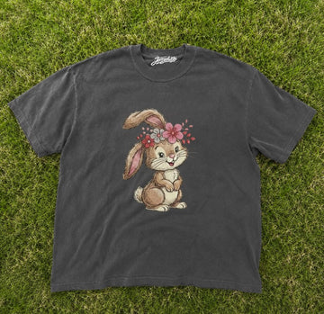 EMBROIDERED FLORAL BUNNY TEE XIU-0077