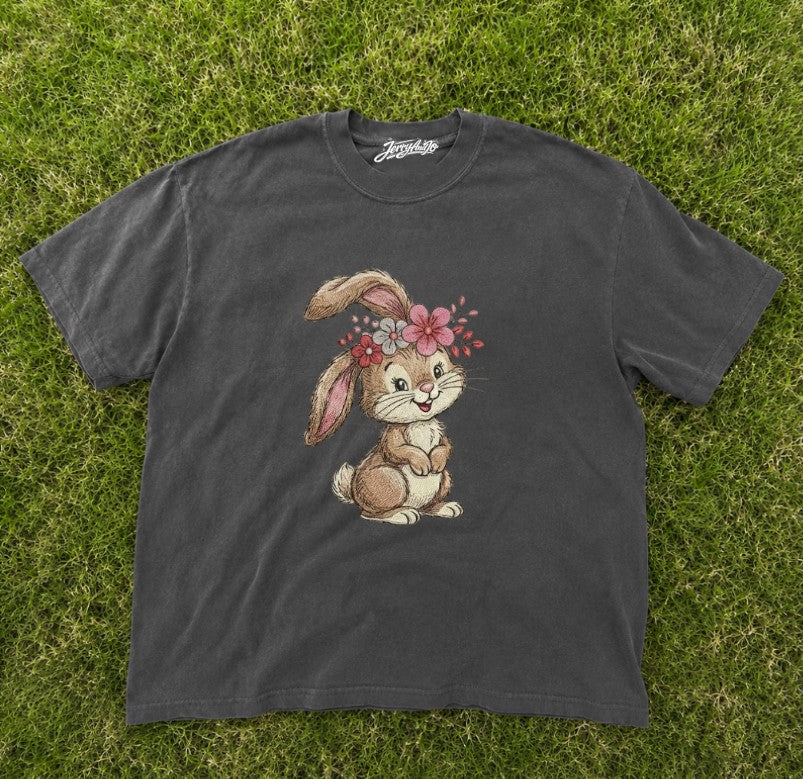 EMBROIDERED FLORAL BUNNY TEE XIU-0077