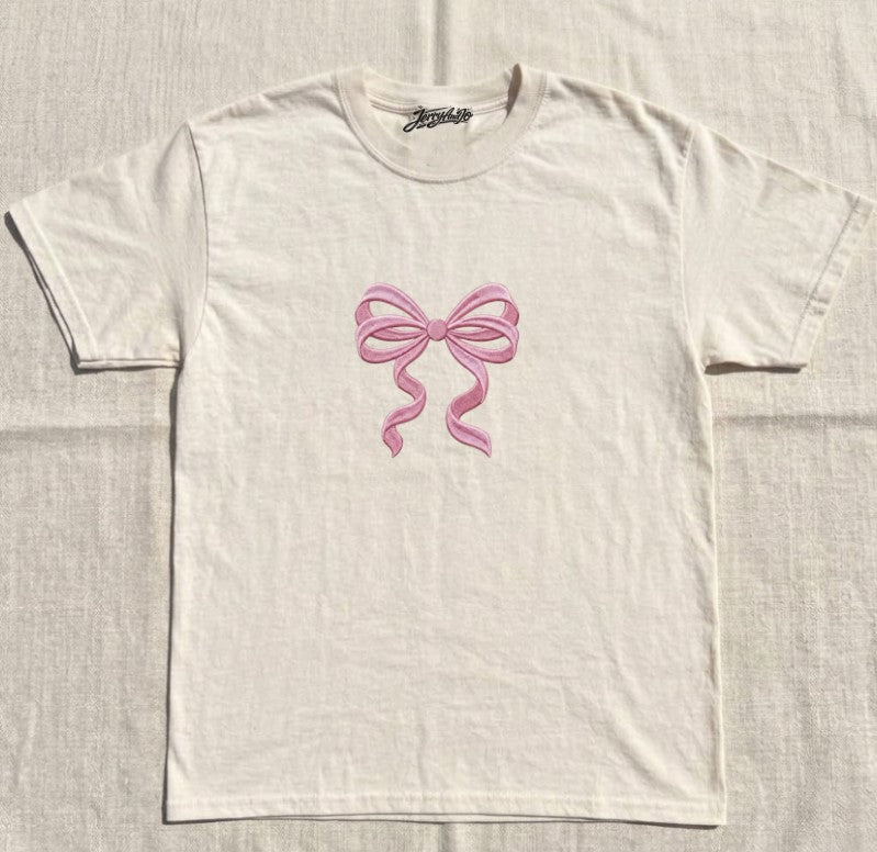 EMBROIDERED PINK BOW TEE XIU-0078