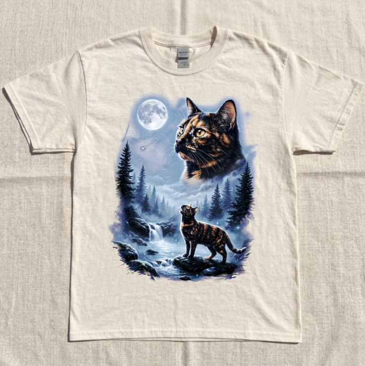 TORTOISESHELL CAT HOWLING TO THE MOON SHIRT TR-0075