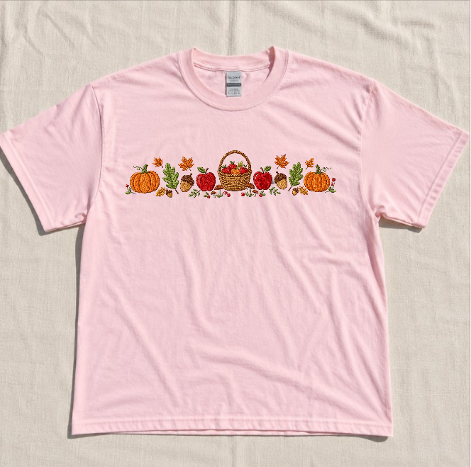 FALL HARVEST PUMKIN, AUTUM COZY SEASON EMBROIDERED TEE BN-00054