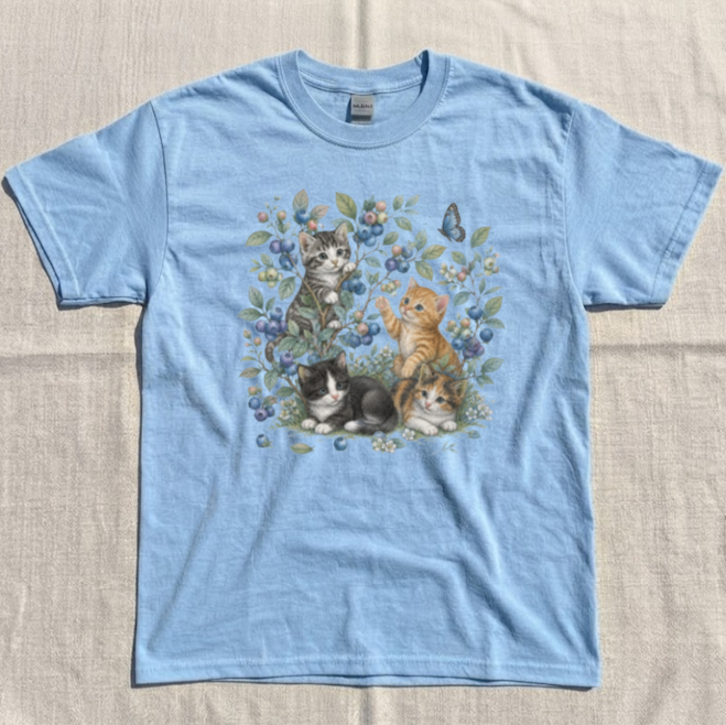 KITTENS BLUEBERRY 90S GRAPHIC TEE, COTTAGECORE BUTTERFLY TEE BN-00249