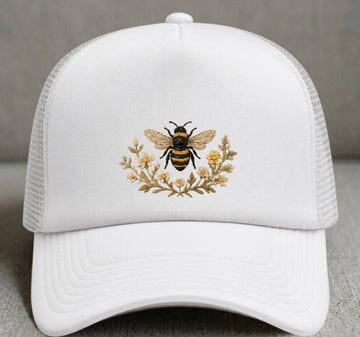 EMBROIDERED BEE FLORAL HAT WILDFLOWER XIU-0002