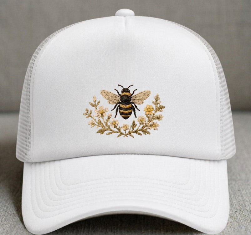 EMBROIDERED BEE FLORAL HAT WILDFLOWER XIU-0002