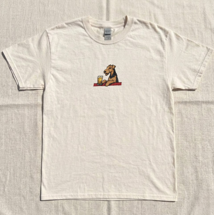 AIREDALE TERRIER AT BAR EMBROIDERED TEE TR-0028