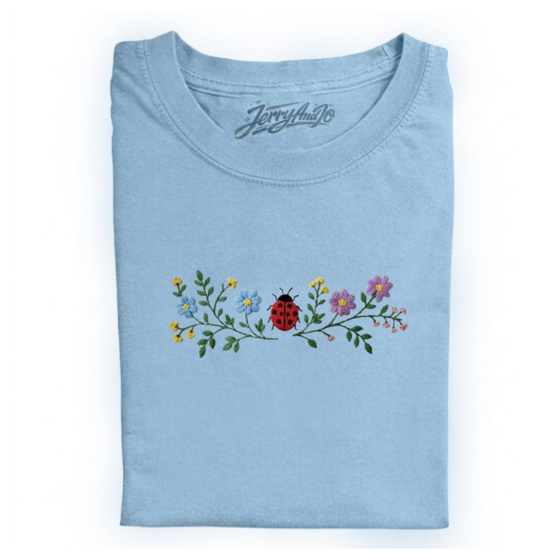 EMBROIDERED LADYBUG FLORAL TEE XIU-0024