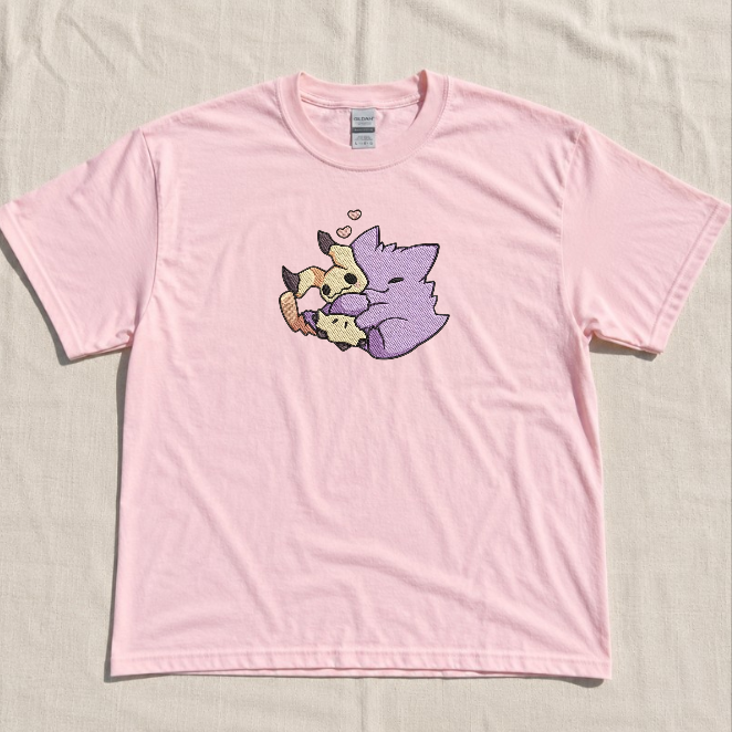 GENGAR MIMIKYU, CUTE POKEMON ANIME EMBROIDERED TEE BN-00055