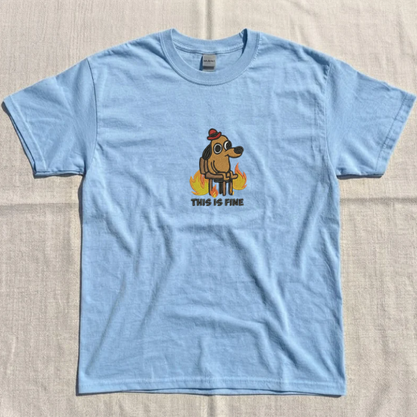FUNNY DOG IN FIRE EMBROIDERED TEE TR-0072