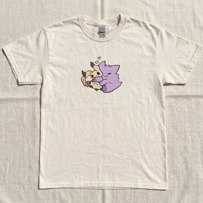 GENGAR MIMIKYU, CUTE POKEMON ANIME EMBROIDERED TEE BN-00055