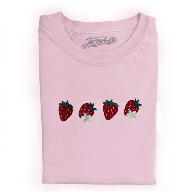 EMBROIDERED STRAWBERRY COTTAGECORE WOMEN'S BOXY TEE XIU-0011