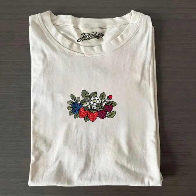 EMBROIDERED SUMMER BERRY WOMEN'S BOXY TEE XIU-0013