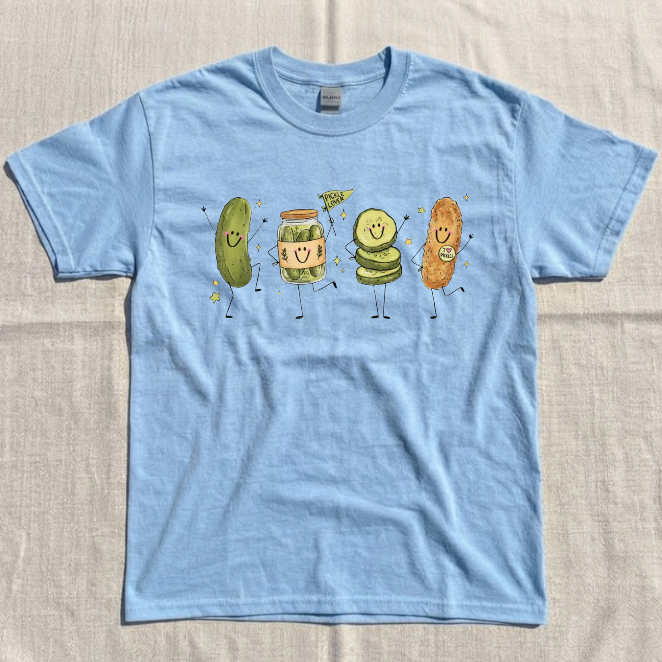 HAPPY PICKLE DOODLE TEE, CUTE SMILING CHARACTER, FUNNY PICKLE LOVER TEE BN-00122