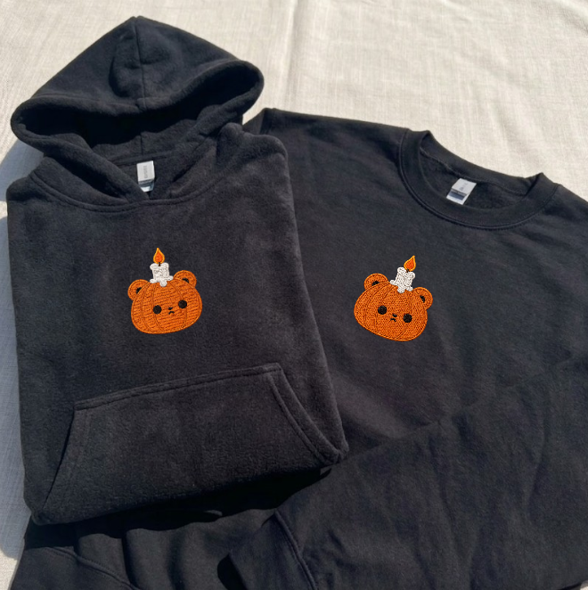 PUMKIN BEAR CUTE HALLOWEEN EMBROIDERED TEE/ SWEATSHIRT/ HOODI BN-00078