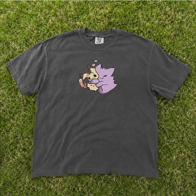 GENGAR MIMIKYU, CUTE POKEMON ANIME EMBROIDERED TEE BN-00055