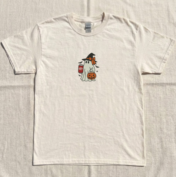 SPOOKY SODA GHOST EMBROIDERY SHIRT, DR PEPPER HALLOWEEN EMBROIDERED TEE TR-0073
