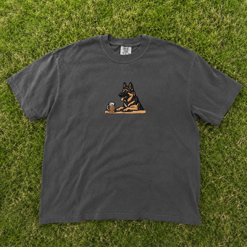GERMAN SHEPHERD DOG AT BAR WITH BEER EMBROIDERED TEE TR-0030