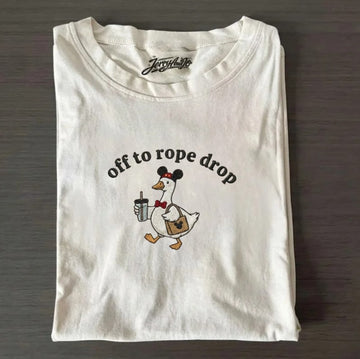 EMBROIDERED OFF TO ROPE DROP TEE, FUNNY SILLY GOOSE SHIRT XIU-0027
