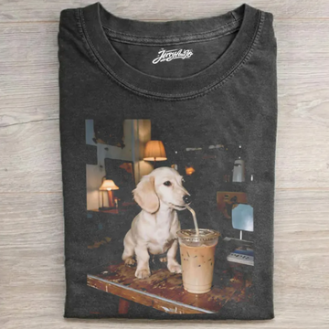 DACHSHUND DRINKING ICED COFFEE T-SHIRT TR-00207