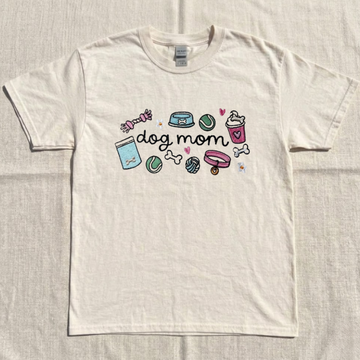 EMBROIDERED DOG MOM T-SHIRT, PASTEL DOG LOVER EMBROIDERED TEE TR-0032