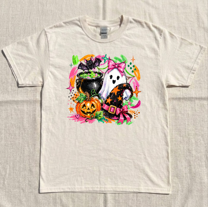 HALLOWEEN GIRLY TRICK OR TREAT, TREFNDY GHOST, PUMPKIN TEE BN-00130