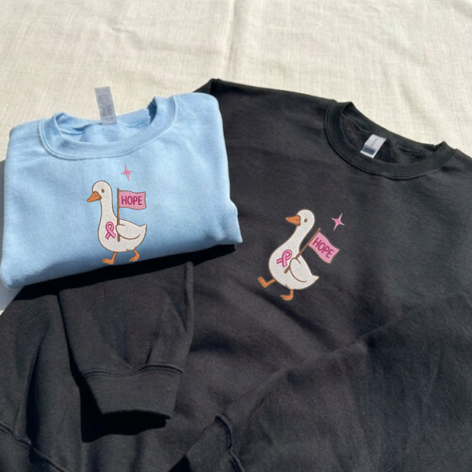 FIGHTER GOOSE AWARENESS, PINK RIBBON EMBROIDERED TEE/ SWEATSHIRT/ HOODIE BN-00127