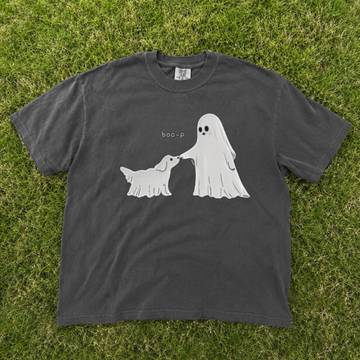 BOO-P GHOST DOG TEE, FUNNY HALLOWEEN DOG MOM BOXY TEE BN-00231