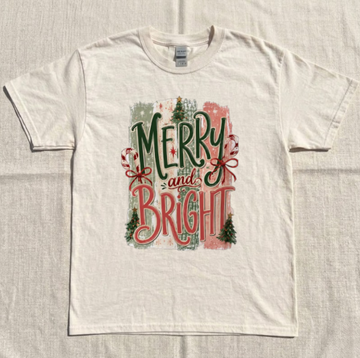 MERRY AND BRIGHT TRENDY STRIPES CHRISTMAS TREE TEE BN-00230