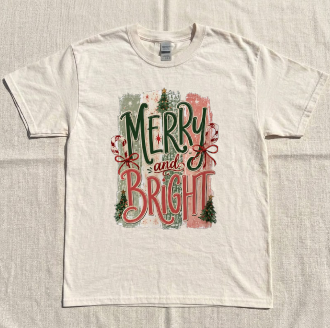 MERRY AND BRIGHT TRENDY STRIPES CHRISTMAS TREE TEE BN-00230
