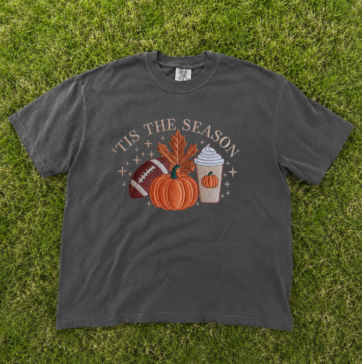 EMBROIDERED PUMPKIN SPICE LATTE SHIRT, FALL THANKSGIVING EMBROIDERED TEE TR-0033