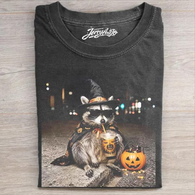 RACOON DRINK HALLOWEEN TEE, SPOOKY SEASON TEE BN-00124