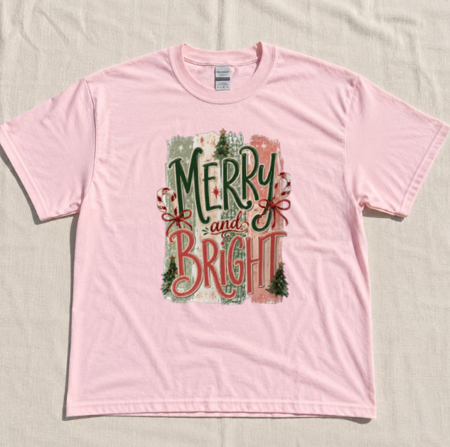 MERRY AND BRIGHT TRENDY STRIPES CHRISTMAS TREE TEE BN-00230